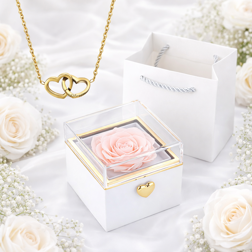 Coffret Rose Éternelle & Collier personnalisé