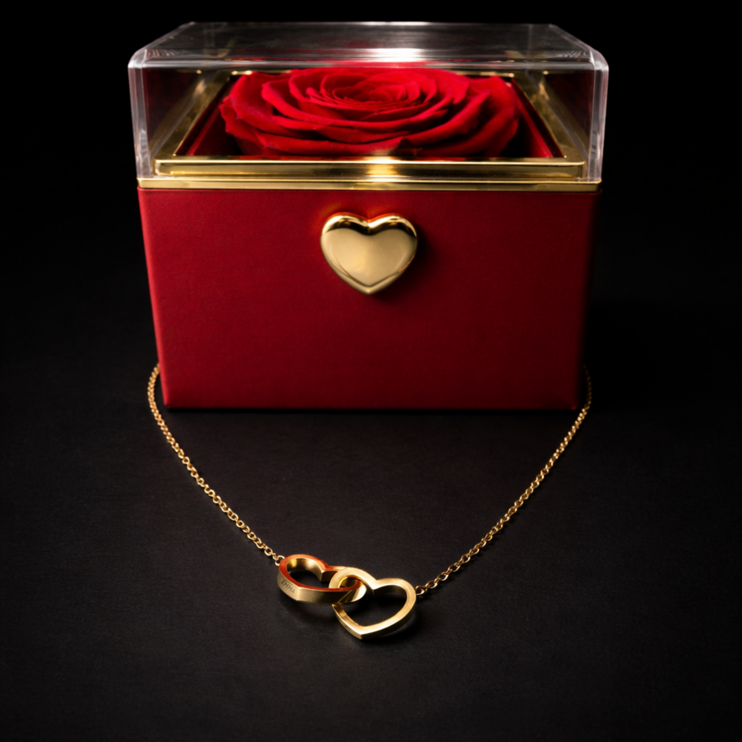 Coffret Rose Éternelle & Collier personnalisé
